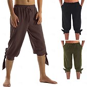 baratos Partes inferiores-Vintage Medieval Renascentista Calças Calção Calça Pirata Pirata Viking Cruzado Ranger Fantasia Homens Pirata Fantasia Calças Verão