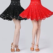 economico Gonne Latine-gonna da ballo da donna nera con strass e pizzo