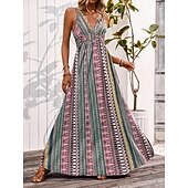 economico Vestiti-Stile Boho Retrò Vintage Boho Lunghezza lunga Vestito Senza maniche Stile Boho Scollo a V Costume Per donna Mascherata Festival Musicale Festa a tema retrò Adulti Vestito Estate