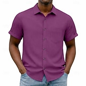 cheap Men's Smart Casual Shirts-Men's Shirt Casual Shirt Button Up Shirt Blue Black White Burgundy Navy Blue Short Sleeve Plain Shirt Collar Casual Daily Front Pocket Clothing Apparel Elegant Fashion Casual