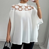 preiswerte Einfache Blusen-Damen Hemd Sommerhemd Freizeithemd Bluse Patchwork Ausgehöhlt Netz Einfarbig Elegant Urlaub Mode Langarm Stehkragen Normale Oberteile Täglich Ferien Ausgehen Weiß Sommer Frühling Herbst
