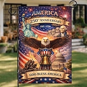 cheap 250th Anniversary-U.S. 250th Anniversary America Garden Flag Patriotic Artwork Featuring Eagle Liberty and Historic Icons Celebrating US Heritage Outdoors deco