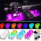 baratos Luzes decorativas-Conjunto de 1 conjunto de luzes LED internas sem fio para carro, luzes coloridas para interior de carro com 6 LEDs brilhantes, luz noturna LED interna portátil recarregável via USB para decoração de carro.