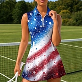 billiga Kvinnors klänning-Amerikas 250-årsjubileum Självständighetsdagen Dam Landsflagga Tennisklänning Sportklänning Ärmlös Dragkedja Mönster Andningsfunktion Tennis Golf Badminton Polokrage Dragkedja Klänningar Röd+Blå
