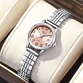 abordables Montres à quartz-Montre femme avec bracelet élastique en acier, montre à quartz facile à lire avec cadran rose et affichage de la date, bracelet extensible en acier inoxydable, cadeau idéal pour femme ou jeune fille,