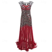 abordables Vestidos de los años 20-Rugido 20s 1920s Hasta el Tobillo Vestidos Vestido de noche Vestido de fiesta de graduación Sin Mangas El gran Gatsby Tallas Grandes Invitado a la boda Lentejuelas Disfraz Mujer Carnaval Mascarada