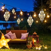 abordables Éclairages pour allées-Lanterne suspendue d'extérieur à projection solaire baroque en métal creux, étanche, avec éclairage LED pour jardin, cour, allée, pelouse, terrasse, fête, vacances, ambiance chaleureuse, violet