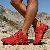 abordables Zapatillas de Correr para Hombres-Zapatillas deportivas rojas para hombre, transpirables, con cordones, ideales para noches de resort, paseos de vacaciones, viajes informales, ocio al aire libre, estilo urbano y looks nocturnos de vacaciones.