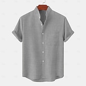 abordables Clásico-Hombre Camisa de lino Camisa casual Camisa con cuello mao Plano Playa Vacaciones Negro Blanco Amarillo Rosa Manga Corta Henley Primavera verano Ropa Bolsillo delantero