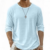 cheap Cotton Linen T-shirts-Men's Tee Top Linen T-Shirt Long Sleeve Round Neck Summer Spring All Seasons Solid Color Plain Daily Casual Street Style Plain Casual Outdoor Street White Top Tee for Men