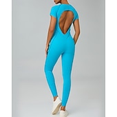 abordables Conjuntos y Monos-Women's Workout Jumpsuit Onesie Solid Color Bodysuit Summer Spring Fall rice white Pink Gym Workout Fitness Yoga Stretchy Breathable Short Sleeve Sport Activewear Stretchy