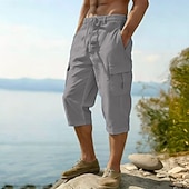 abordables Vacances-Homme Pantalons en Lin Pantalon capri Pantalon d'été Cordon de serrage Taille Élastique Multi-poches Uni Confort Respirant Longueur mollet Occasionnel Quotidien Extérieur Vacances Mode Bleu Noir Non