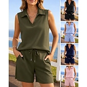 abordables Chándales-Mujer Tracksuit Conjuntos de chándal tipo jersey Pantalones cortos deportivos Correa con bolsillo Color sólido Conjunto de ropa deportiva Verano Primavera Negro Rosa Entrenamiento de gimnasio Correr