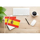 abordables Partido de Fútbol Mundial 2026-Paquete de 25 banderas pequeñas de España, mini bandera española portátil en palo de 5 x 8 pulgadas para partidos de la Copa Mundial de Fútbol de verano, eventos deportivos, decoraciones de fiesta y