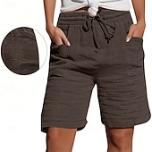 preiswerte Bermudashorts-Damen Bermudashorts Shorts Sommershorts Strandshorts Urlaub Mode Alltagstauglich Knielang Hohe Taille Einfarbig Einfach Kordelzug Tasche Elastischer Bund Komfort Weich Atmungsaktiv Mikroelastisch