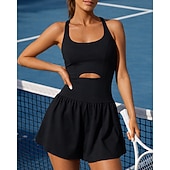 preiswerte Damenkleid-Damen Einfarbig Tenniskleid Sportkleid Einteiliger Strampler Ärmellos Loch Feuchtigkeitsableitend Atmungsaktiv Tennis Golfspiel Pickleball Rundausschnitt Trainingsanzug Schwarz Weiß Rot