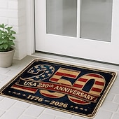 cheap Doormats-U.S. 250th Anniversary front door mat 4th of July Doormat Featuring American Flag Bald Eagle and Fireworks Design Patriotic Red White Blue Balloons Perfect for Independence Day entryway deco