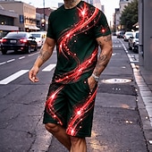 abordables Conjuntos de camisetas estampadas para hombre-Hombre Geométrico 2 piezas Conjuntos de camisetas Tops de verano Manga Corta Pantalones cortos Cuello Barco Casual / Diario Vacaciones Deporte Noche Impresión 3D Verano Azul Piscina Rojo Dorado
