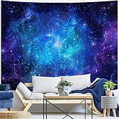 abordables Tapices de pared-Deep Blue Purple Galaxy Nebula Wall Tapestry Starry Night Sky Outer Space Ethereal Glow Cosmic Wall Hanging for Bedroom Living Room Dorm Aesthetic Backdrop