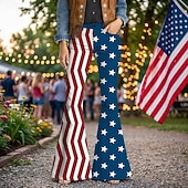  250° anniversario USA Retrò Vintage Anni '70 Pantaloni Pantaloni a zampa d'elefante Hippie Disco Vita alta Costume Per donna Mascherata 4 Luglio Feste Giorno dell'Indipendenza Adulti Pantaloni