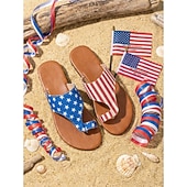  Sandales plates à rayures et étoiles pour femmes, commémorant le 250e anniversaire des États-Unis : rouges, blanches et bleues, parfaites pour la fête nationale américaine de 2026 et les fêtes sur la