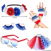  Set 250th Anniversary USA 1980s Headpiece Tutu Under Skirt with Accessories Fancy Dress Women's Halloween Carnival Masquerade Independence Day 4th of July Adults' Skirt Headpiece More Accessories