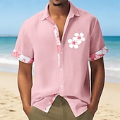 cheap Floral Print-Men's Floral Print Tropical Flowers Summer Hawaiian Shirt Button Up Shirt Aloha Shirt Short Sleeve Hawaiian Vacation Holiday Beach Wear Summer Spring Turndown 3D Print Linen Like Shirt Blue Yellow