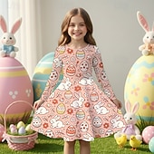 levne Velikonoční oblečení pro dívky-Velikonoce Girls ' 3D Grafika Králíček Šaty Dlouhý rukáv 3D tisk Jaro Podzim Denní Dovolená Párty Na běžné nošení Princeznovské Krásná Děti 4-12 let Volnočasové šaty Áčkové šaty Délka ke kolenům Běžný