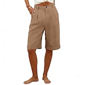 billige Bunner-Dame Capri-bukser Shorts Lin Shorts Dress Shorts Ferie Mote Grunnleggende Knelengde Middels midje عادي Lomme Elastisk midje Rett ben Lettvekt Bekvem Pustende Uelastisk Daglig Gate Ferie Svart Hvit