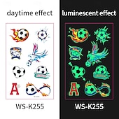 olcso Világbajnoki labdarúgó mérkőzés 2026-10 db sötétben világító foci ideiglenes tetoválás, neonzöld reaktív, vízálló &amp;könnyen eltávolítható testfesték, játékosokkal, trófeákkal, lángokkal díszítve, tökéletes fociparti ajándékok &amp;ajándékok
