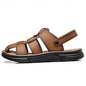 abordables Sandalias casuales-Sandalias casuales de verano de piel sintética para hombre: correas transpirables, tacón y plantilla ajustables, comodidad ligera, perfectas para vacaciones en la playa, resorts, piscinas y ocio al aire libre.