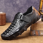 tanie Buty casual slip-on-Brązowe, męskie, codzienne buty z wytłoczonym wzorem imitującym skórę krokodyla, zapinane na klamrę, wygodne mokasyny, modne, wsuwane obuwie do noszenia na co dzień, do noszenia w sytuacjach biznesowych, na podróże, do biura, na imprezy i do eleganckich s