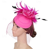 economico Fascinatori-Fascinator Poliestere Matrimonio Compleanno Vintage Carino Retrò Con Piuma Fiore Copricapo Copricapo