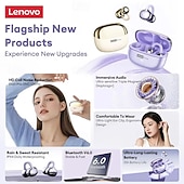 baratos Fones de ouvido abertos-Fones de ouvido sem fio Lenovo com clipe de orelha aberto, Bluetooth 5.3, estojo de carregamento, 25 horas de reprodução, compactos. &amp;Som potente, microfone embutido, fones de ouvido confortáveis para