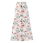  女性用 バケーションスカート ファッション カジュアル マキシ ハイウエスト スカート フラワー レタード プリント 伸縮性なし 日常 ストリート ホワイト イエロー ピンク 夏 ポリエステル