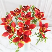 preiswerte Künstliche Blume-10 künstliche Phalaenopsis-Orchideen (kleine Cattleya-Blüten), verstellbare Stiele, realistische Blüten für Heim- und Eventdekoration, festliche Blumenarrangements und Außendekoration