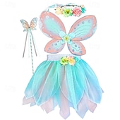 economico Outfit-Set Medievale Rinascimento Elegante Lunghezza al ginocchio Gonna Ali Copricapo con accessori Fata Farfalla Floreale Costume Ragazze Fantasia Halloween Carnevale Feste Fiera Rinascimentale Bambini