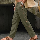 economico retrò-Per uomo Pantaloni di Lino Pantaloni Estivi Coulisse Elastico in vita Bottone laterale Semplice Confortevole Traspirante Lunghezza intera Casuale Quotidiano All'aperto Vacanza Classico Nero Bianco