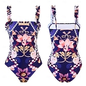 preiswerte Einteilige Badeanzüge-Damen Badeanzug Einteiler Zweiteilig Monokini Rock Bademode Bauchkontrolle Hohe Taille Schlank Rückenfrei Urlaub Strandbekleidung Blumen V Ausschnitt Ärmellos Badeanzüge