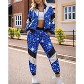 levne teplákové soupravy-Dámské Fotbalové léto Sportovní oblečení z 80. let Globální shoda Šňůrky Vydutý Barevné bloky sako Sportovní oblečení sada Léto Jaro Červená Modrá Cvičení v tělocvičně Běhání Běh Voděodoln