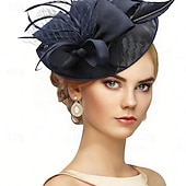 baratos Fascinadores-Fascinadores Linho Casamento Aniversário Vintage Estilo bonito Retro Com Penas Capacete Chapéu