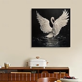 cheap Animal Paintings-Handmade Oil Painting Canvas Wall Art Decoration Modern Retro Animals White Swan for Home Decor Rolled Frameless Unstretched Painting/Stretched Frame Hanging Painting