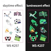 olcso Világbajnoki labdarúgó mérkőzés 2026-10 db sötétben világító foci ideiglenes tetoválás, neonzöld reaktív, vízálló &amp;könnyen eltávolítható testfesték, játékosokkal, trófeákkal, lángokkal díszítve, tökéletes fociparti ajándékok &amp;ajándékok