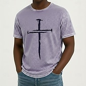  T-shirt homme Bible Croix Jésus T-shirt Lavage Minéral Tee Manches Courtes T-shirt Lavage Acide Col Rond T-shirt Religieux Vintage Rétro Décontracté Quotidien Bleu Violet Gris Été Printemps Vêtements