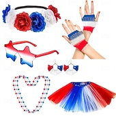  Set 250-jähriges Jubiläum USA 1980er Kopfschmuck Tutu Unterrock mit Zubehör Kostüm Damen Halloween Karneval Maskerade Unabhängigkeitstag 4. Juli Erwachsene Rock Kopfschmuck Weitere Accessoires