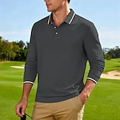 cheap Men's Classic Polo-Men's Golf Shirt Golf Polos Shirts Casual Street Lapel Long Sleeve Basic Modern Plain Buttons Spring Fall Regular Fit Black White Red Navy Blue Dark Grey Light Blue Golf Shirt