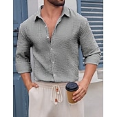 Недорогие мужская рубашка на пуговицах-Муж. Рубашка Повседневная рубашка Рубашка из сирсакера Синий Белый Розовый Серый Светло-синий Длинный рукав Полоски Рубашечный воротник Повседневные Уличная одежда Пуговицы Одежда