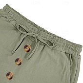 cheap Holiday-Men's Shorts Linen Shorts Summer Shorts Beach Shorts Drawstring Elastic Waist Buttons Plain Solid Comfort Breathable Knee Length Daily Outdoor Beach Vacation Fashion Black White Inelastic