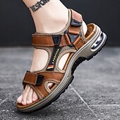 cheap Vacation Sandals-Men's Brown Outdoor Sandals – Adjustable Strap Summer Shoes, Breathable Comfort, Hiking, Beach &amp; Travel Wear