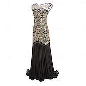 abordables Vestidos de los años 20-Rugido 20s 1920s Hasta el Tobillo Vestidos Vestido de noche Vestido de fiesta de graduación Sin Mangas El gran Gatsby Tallas Grandes Invitado a la boda Lentejuelas Disfraz Mujer Carnaval Mascarada